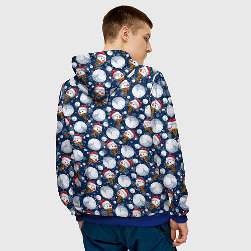 Мужская толстовка Весёлые снеговики - паттерн / 3D-Синий – фото 4