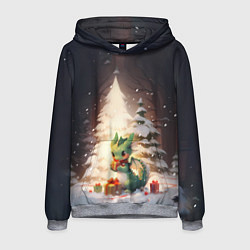Мужская толстовка Чиби-дракон под ёлкой с подарками