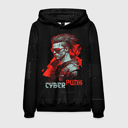 Толстовка-худи мужская Cyberpunk man, цвет: 3D-черный