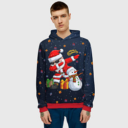 Толстовка-худи мужская Санта Клаус и снеговик, цвет: 3D-красный — фото 2