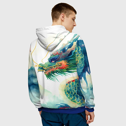Мужская толстовка Japanese dragon - watercolor art / 3D-Синий – фото 4