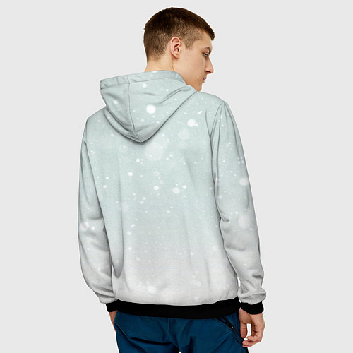 Мужская толстовка Дракон у наряженной ёлки и заяц беляк / 3D-Черный – фото 4