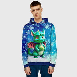 Толстовка-худи мужская Маленький дракончик в снежинках, цвет: 3D-синий — фото 2