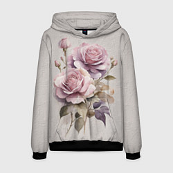 Мужская толстовка Нежные розовые розы на стене