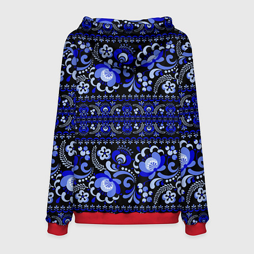 Мужская толстовка Новогодняя гжельская роспись цветами на чёрном фон / 3D-Красный – фото 2