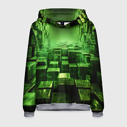 Толстовка-худи мужская Зеленые квадраты в лабиринте, цвет: 3D-меланж