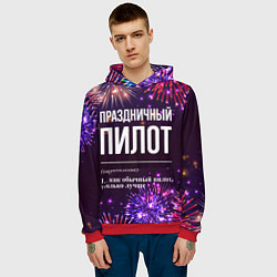 Толстовка-худи мужская Праздничный пилот: фейерверк, цвет: 3D-красный — фото 2