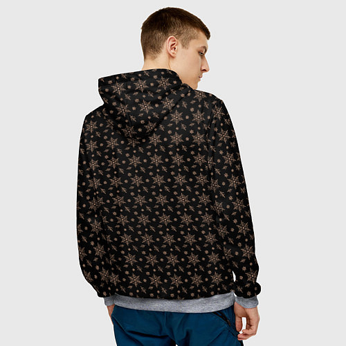 Мужская толстовка Узор из персиковых снежинок на черном / 3D-Меланж – фото 4