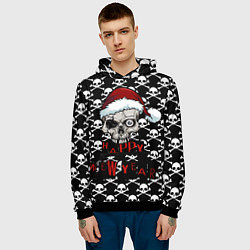 Толстовка-худи мужская Happy New Year новогодний череп, цвет: 3D-черный — фото 2