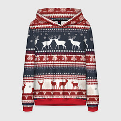 Толстовка-худи мужская Олени белые и красные свитер новогодний, цвет: 3D-красный