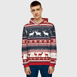 Толстовка-худи мужская Олени белые и красные свитер новогодний, цвет: 3D-красный — фото 2