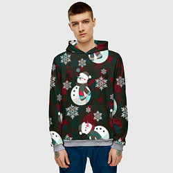 Толстовка-худи мужская Снеговики узоры, цвет: 3D-меланж — фото 2