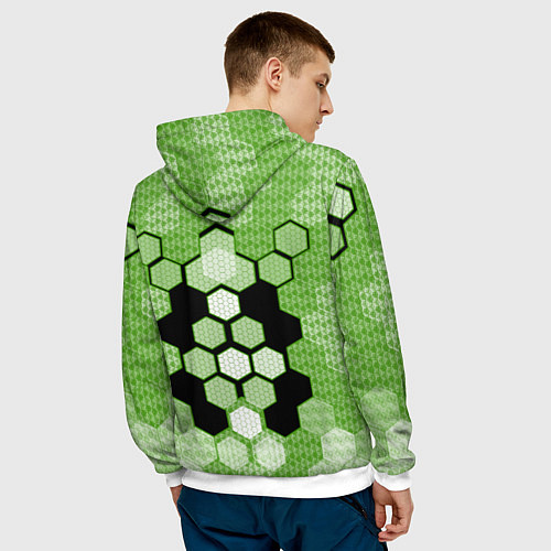 Мужская толстовка Зелёная кибер броня hexagons / 3D-Белый – фото 4
