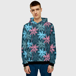 Толстовка-худи мужская Паттерн - пальмы, цвет: 3D-черный — фото 2
