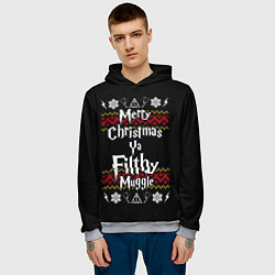 Толстовка-худи мужская Merry Christmas ya filthy muggle, цвет: 3D-меланж — фото 2
