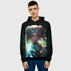 Толстовка-худи мужская Аниме фрирен - зеленое свечение, цвет: 3D-черный — фото 2