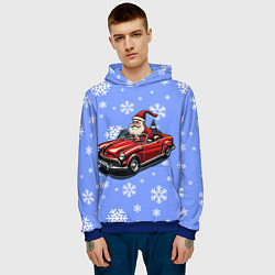 Толстовка-худи мужская Дед Мороз едет на машине, цвет: 3D-синий — фото 2