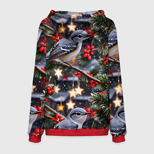 Мужская толстовка Рождественская птица пересмешник / 3D-Красный – фото 2