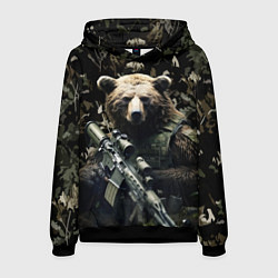 Толстовка-худи мужская Медведь солдат с винтовкой, цвет: 3D-черный