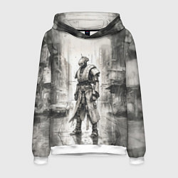 Мужская толстовка Одинокий робот под дождём