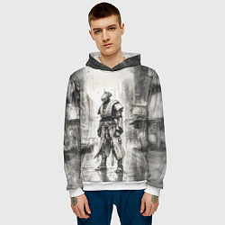 Толстовка-худи мужская Одинокий робот под дождём, цвет: 3D-белый — фото 2