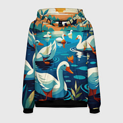 Мужская толстовка Гуси лебеди вода