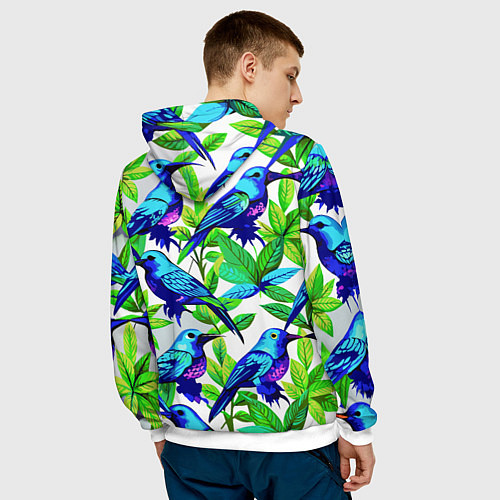 Мужская толстовка Паттерн маленькое синее колибри / 3D-Белый – фото 4