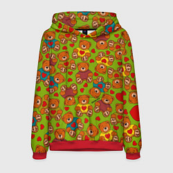 Толстовка-худи мужская Маленькие мишки и сердечки, цвет: 3D-красный