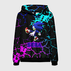 Толстовка-худи мужская Sonic sega game неоновая текстура, цвет: 3D-черный