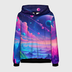 Мужская толстовка Fantastic space landscape - neon glow