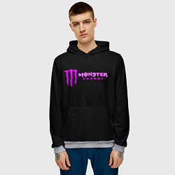 Толстовка-худи мужская Monster energy фиолетовый логотип, цвет: 3D-меланж — фото 2