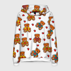 Толстовка-худи мужская Наклейки мишки игрушечные и сердца, цвет: 3D-белый