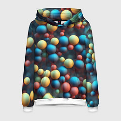 Толстовка-худи мужская Разноцветные шарики молекул, цвет: 3D-белый