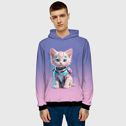 Толстовка-худи мужская Милый котёнок - киберпанк милашка, цвет: 3D-черный — фото 2
