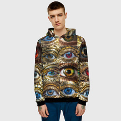 Толстовка-худи мужская Металлические глаза в стиле стимпанк, цвет: 3D-черный — фото 2