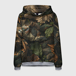 Толстовка-худи мужская Реалистичный охотничий камуфляж из ткани и листьев, цвет: 3D-меланж