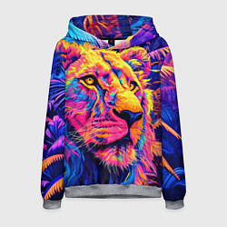 Толстовка-худи мужская Лев светящийся неоновый, цвет: 3D-меланж