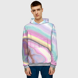 Толстовка-худи мужская Розово-голубой мрамор, цвет: 3D-меланж — фото 2