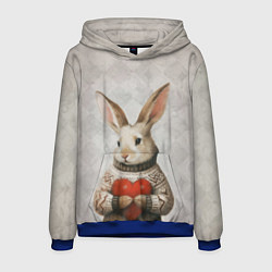Толстовка-худи мужская Влюблённый кролик в свитере с сердцем, цвет: 3D-синий