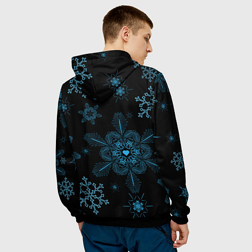 Мужская толстовка Cнежинки - snowflakes / 3D-Черный – фото 4
