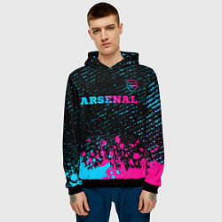 Толстовка-худи мужская Arsenal - neon gradient посередине, цвет: 3D-черный — фото 2
