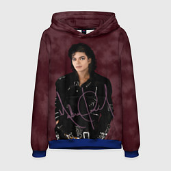 Толстовка-худи мужская Michael Jackson на бордовом фоне, цвет: 3D-синий