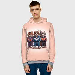 Толстовка-худи мужская Три полосатых кота в спортивных костюмах пацана, цвет: 3D-меланж — фото 2