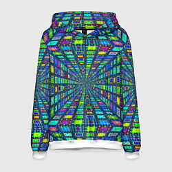 Толстовка-худи мужская Абстрактный узор коридор из разноцветных квадратов, цвет: 3D-белый