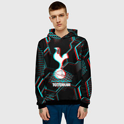 Толстовка-худи мужская Tottenham FC в стиле glitch на темном фоне, цвет: 3D-черный — фото 2