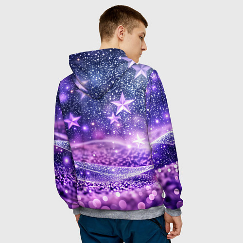 Мужская толстовка Абстрактные звезды в фиолетовых искрах / 3D-Меланж – фото 4