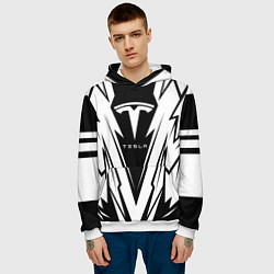 Толстовка-худи мужская Tesla - black and white, цвет: 3D-белый — фото 2
