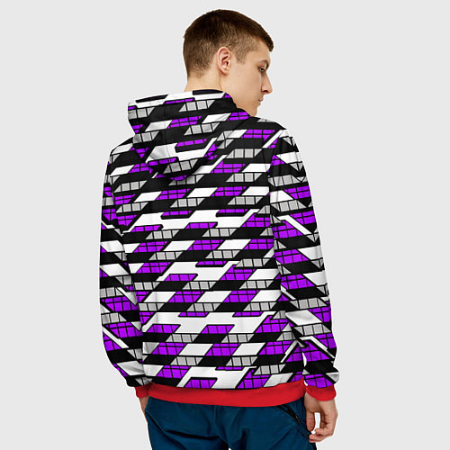 Мужская толстовка Фиолетовые треугольники и квадраты на белом фоне / 3D-Красный – фото 4