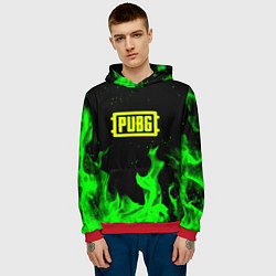 Толстовка-худи мужская PUBG кислотное лого огненный стиль, цвет: 3D-красный — фото 2