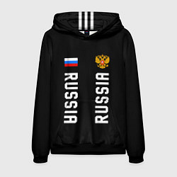 Толстовка-худи мужская Россия три полоски на черном фоне, цвет: 3D-черный